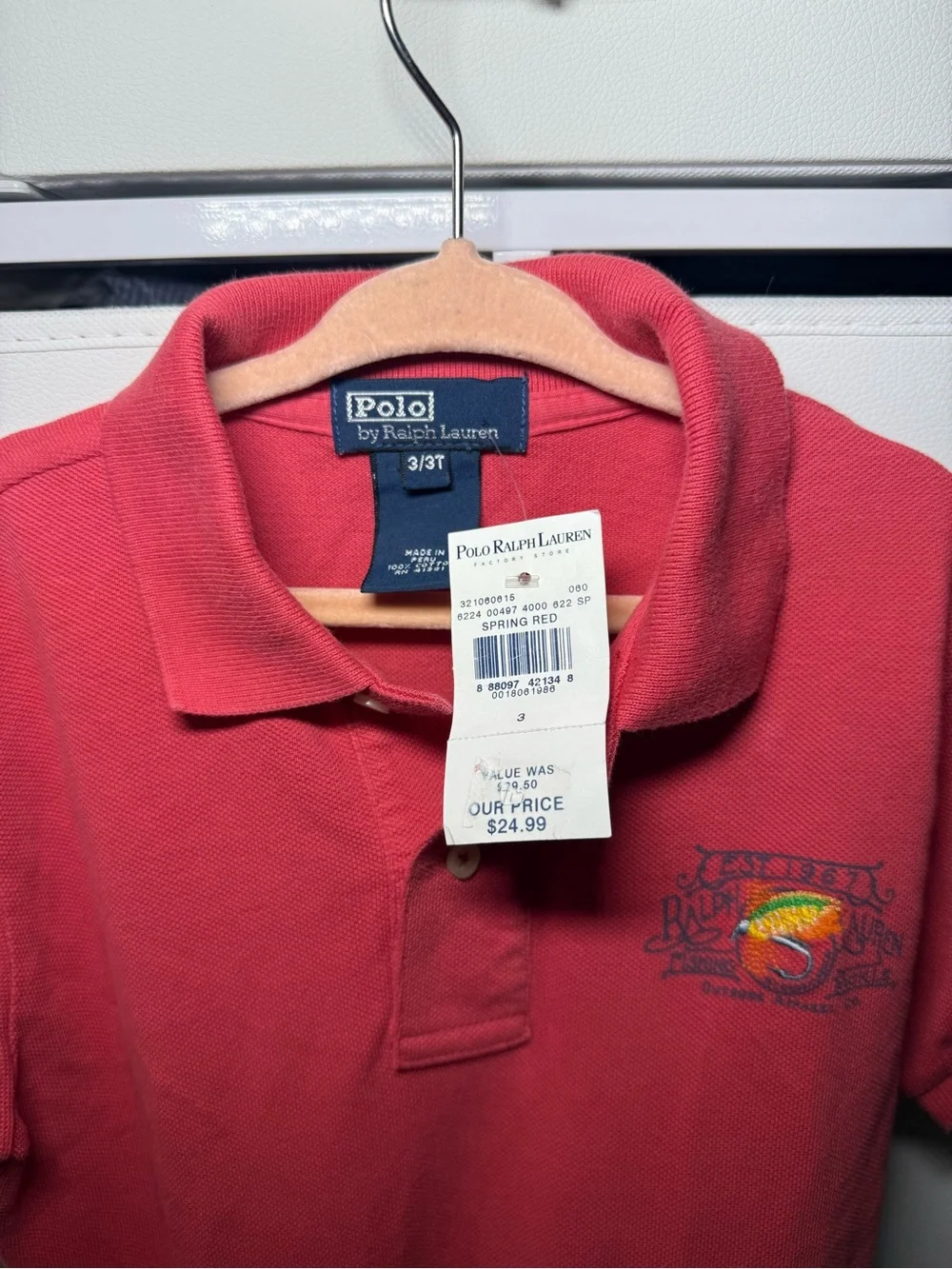VTG Polo Ralph Lauren Boys 3/3T Spring Red 90s Polo Fishing Lure Embroidered NWT